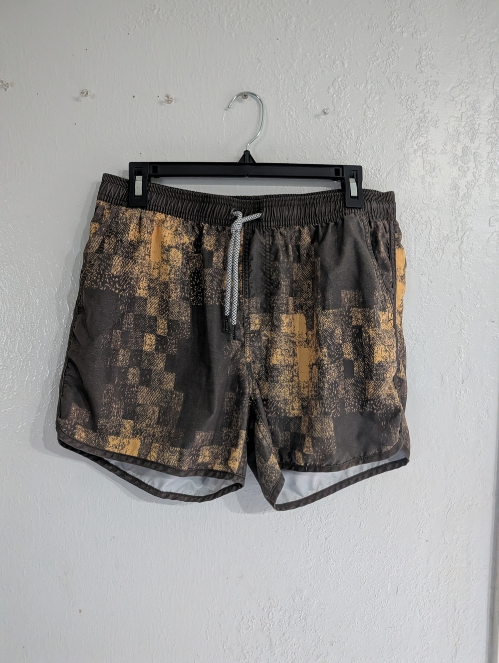 Men's Patterned Swim Trunks in Olive Green and Mustard